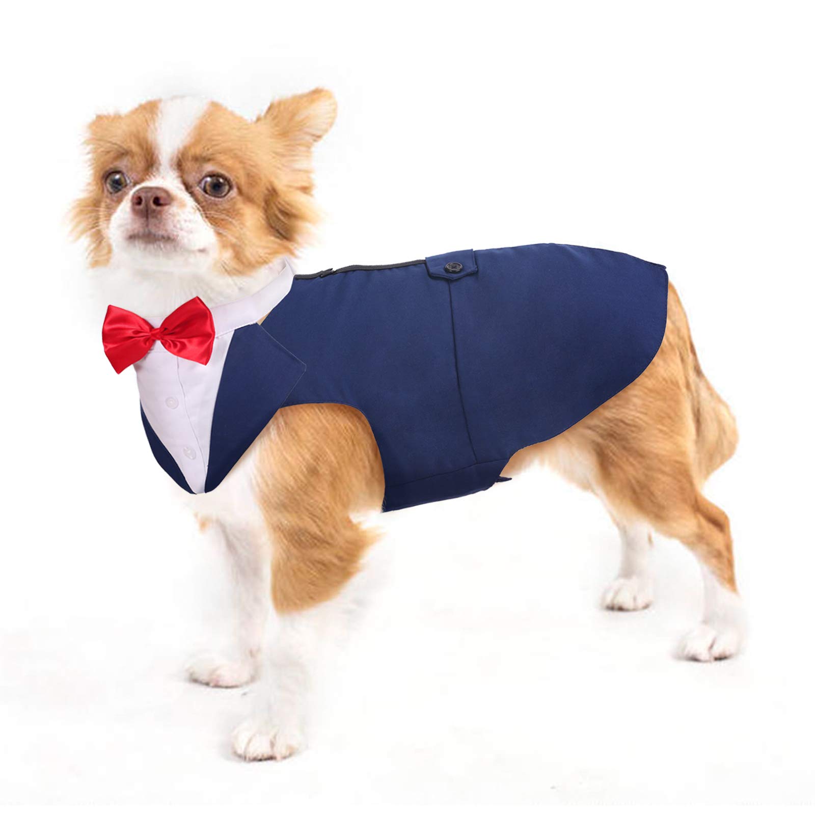 Dog Tuxedo, Dog Suit and Bandana Set Pet Clothes Formal Shirt Doggie Costume Outfit for Wedding Party Festival Halloween Christmas Birthday for Small Medium Large Dogs(Blue, S)