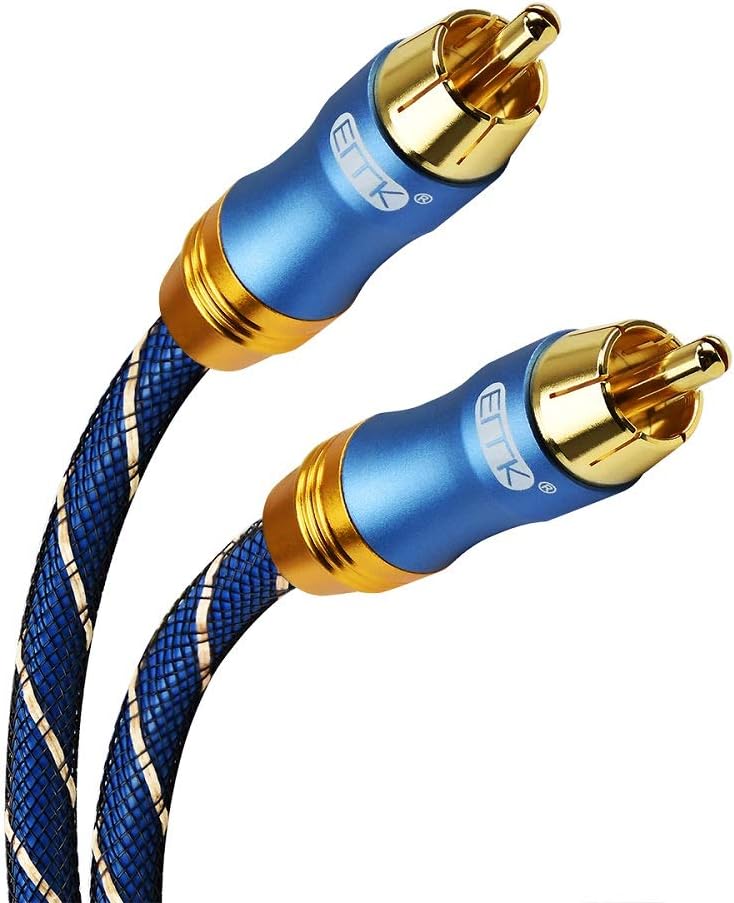 EMK RCA Subwoofer Cable Digital Coaxial Audio Cables RCA Cable Male to Male Split-tip Plug 24k Gold-Plated Nylon Braided Audio SUB Coaxial Cables for DVD Speaker