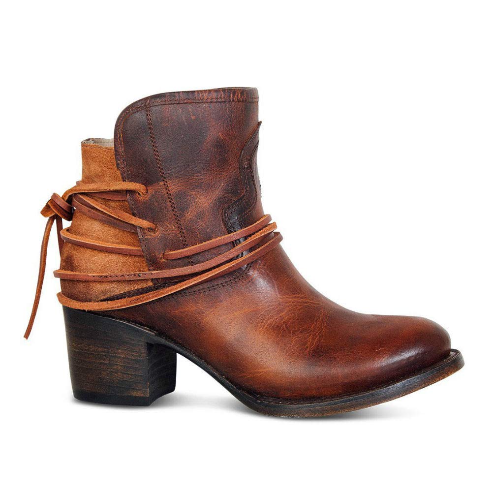 LAICIGO Women's Crisscross Strappy Slip-on Cutout Chunky Stacked Heel Ankle Bootie