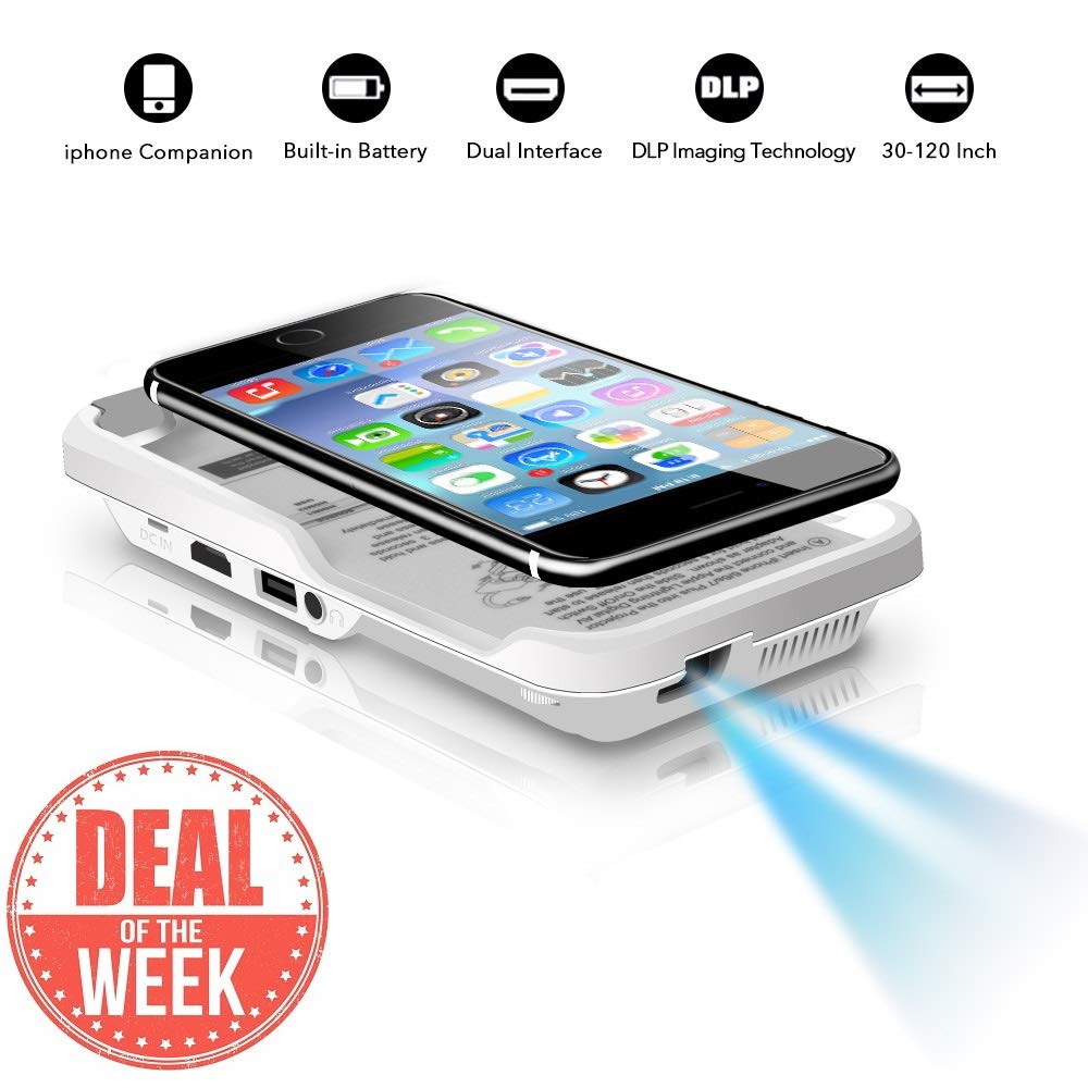 Mini Portable Projector for iPhone- Mobile Cinema Home Theater DLP Projector with HDMI,Support iPhone iPad Laptop PC USB TF Card