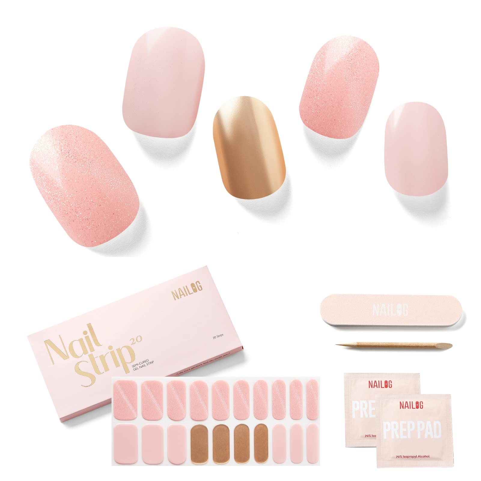 NAILOG Semi Cured Gel Nail Strips (20 Extra Long Stickers) | Glossy & Long Lasting Soft Gel Finish Wrap| Anastasia — image 1