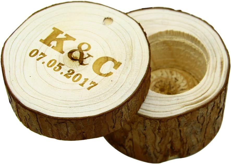 VVFOR Rustic Engraved Solid Wood Wedding Ring Box Bearer Box Custom Groom Bride Names