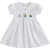 Aiwpstoin Toddler Baby Girl Dresses Birthday Outfit Cake Embroidery Puff Sleeve Smocked A-Line Princess Party Dress