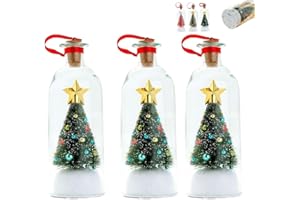 AONGA Christmas Tree Message in a Bottle, Recordable Christmas Tree Voice Message Bottle Ornament with Playback Cork, Snowy Scene in Nostalgic Bottle for Unique Home Xmas Festive Party(3pcs#b)