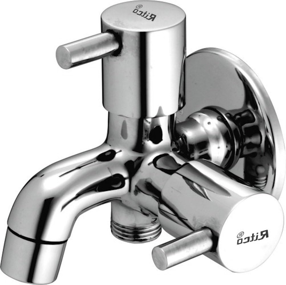 Ritco Flora 2 Way Brass Bib Tap (Standard Size, Silver)