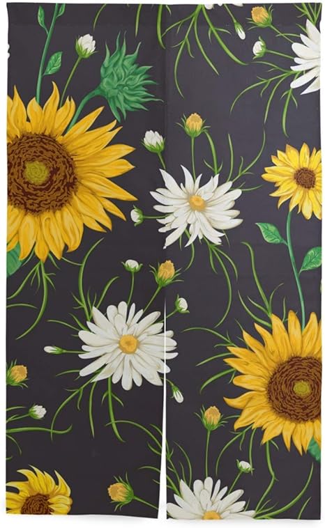 Amazon のれん 部屋 仕切り 70x150cm 白いカモミールの花のヒマワリのシームレスパターン 北欧スタイルのお洒落で可愛い目隠し のれん 30センチ のれん1丈 安い のれん 温泉マーク のれん オンライン通販