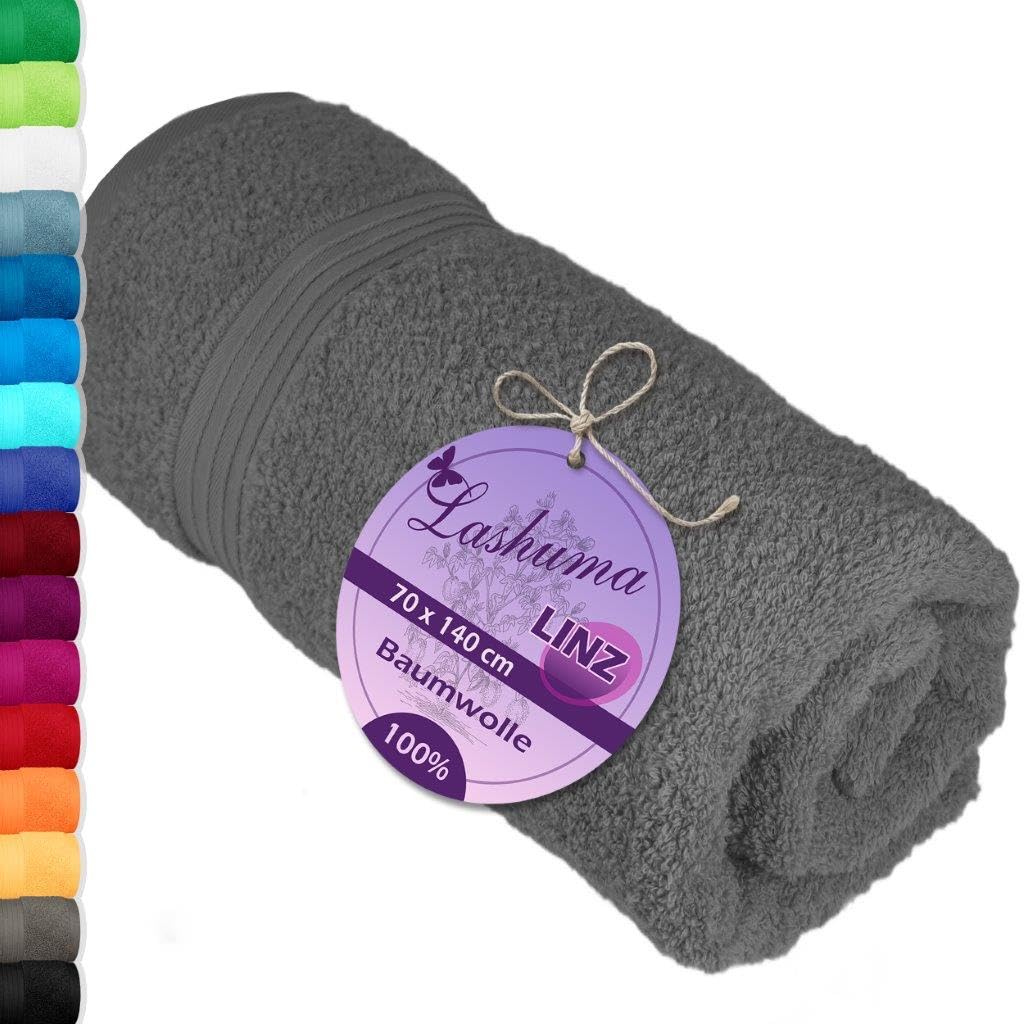 Lashuma Linz terry towel dark grey, shower towel absorbent, bath towel 70x140 cm made of cotton