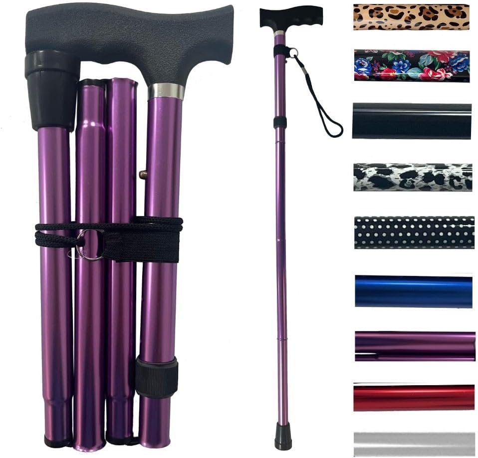 LIFE Life Healthcare Folding Walking Stick Adjustable Height Purple Cane