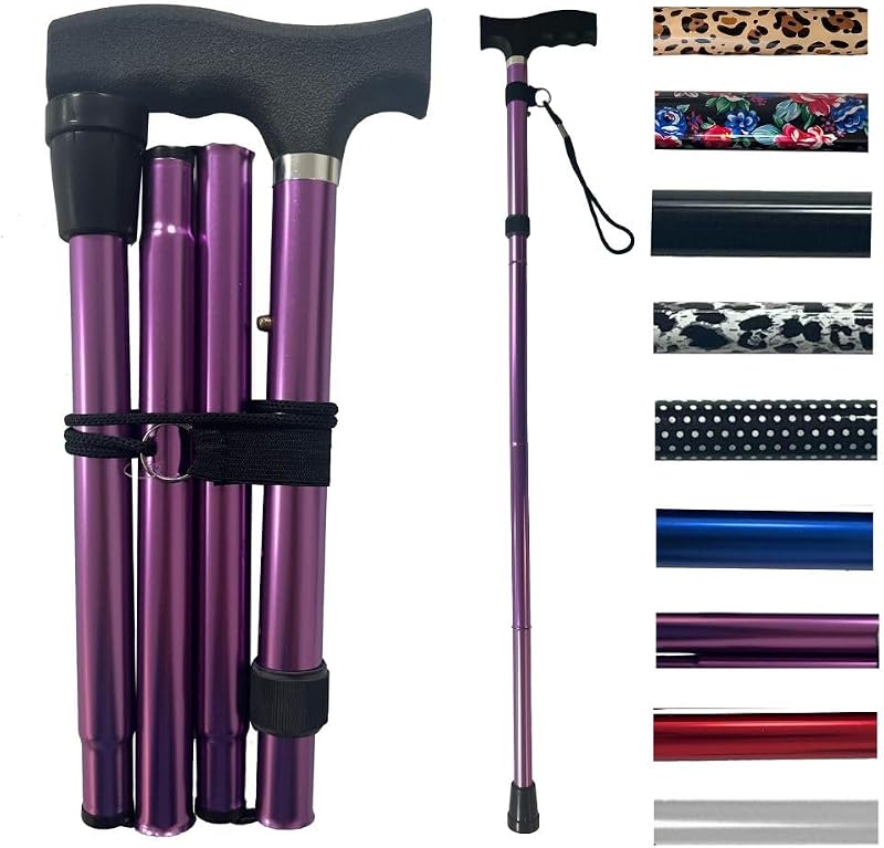 LIFE Life Healthcare Folding Walking Stick Adjustable Height Purple Cane
