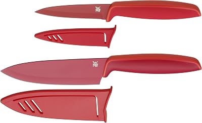 Wmf touch conjunto de 2 capas protetoras, aço, vermelho, faca de cozinha de 24 cm e faca multiuso de 20,5 cm