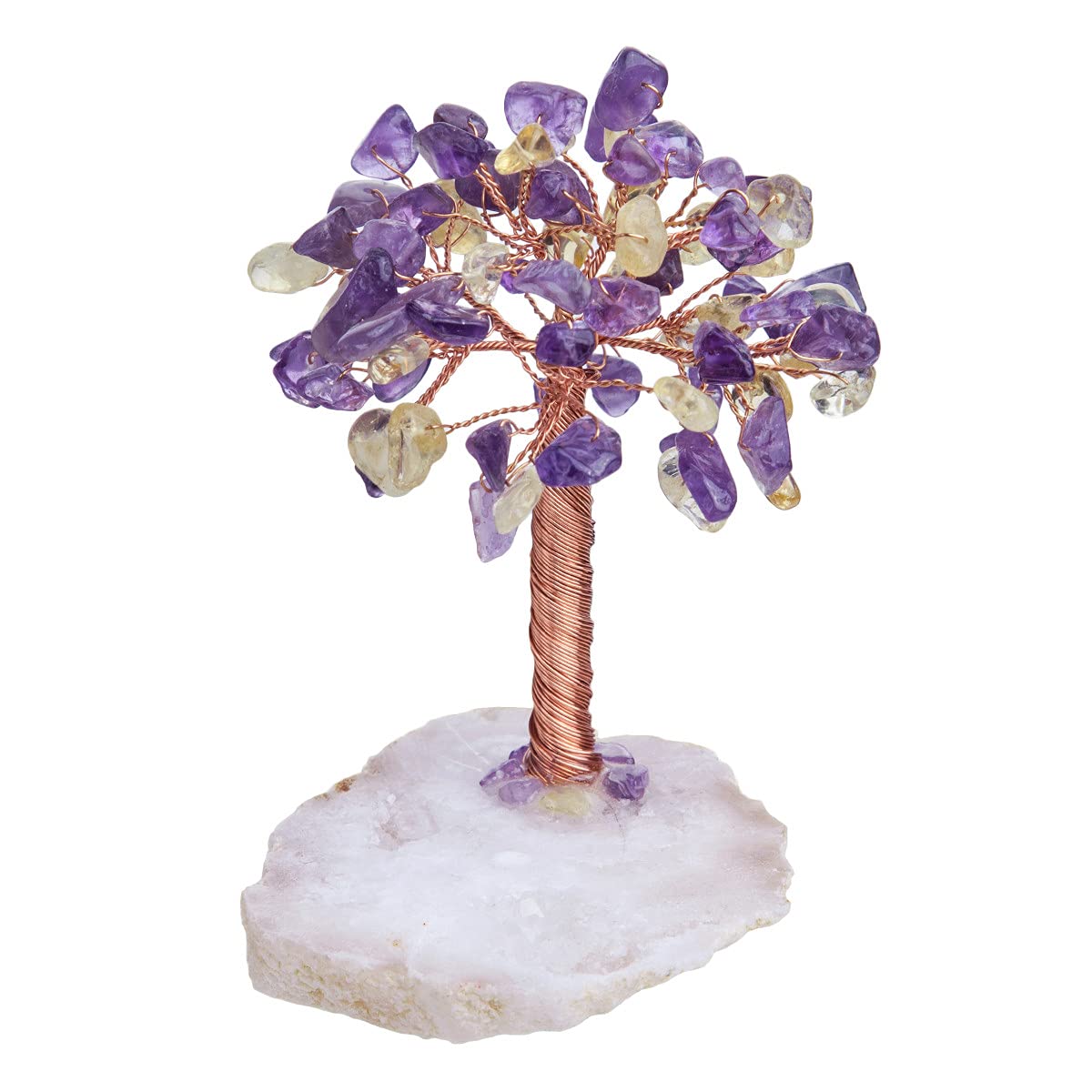Nupuyai Natural Amethyst & Citrine Healing Crystals Tree of Life with Geode Cluster Base, Bonsai Money Tree Figurines Fengshui Ornament for Good Luck and Wealth