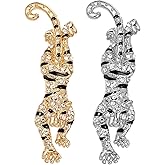 Leadigol Rhinestone Tiger Brooch Pins Women Men Fashion Jewelry Gold Silver Animal Lapel Pin Coat Collar Brooch Badge Wedding Party Clothes Decoration Gifts