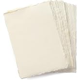 Wanderings Handmade A6 Cream Mixed Media Paper with Deckle Edge - 4" x 6" - 150 GSM -Colored Cold Press Textured Paper Made with Recycled Cotton for Crafts Card Making Sketching Watercolor - 50 Sheets