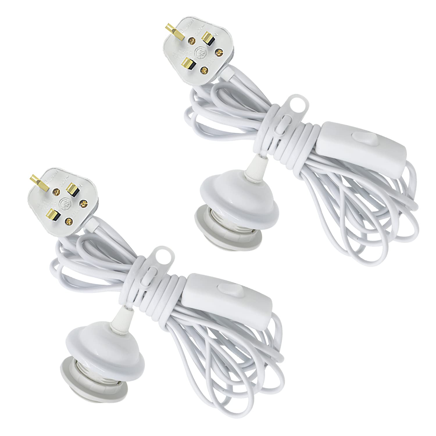 Plug in Pendant Lighting, 2Pcs E27 Bulb Holder, Hanging Lamp with Switch, White Pendant Light Fitting, Plug in Ceiling Light with 450cm Cord and Switch, Hanging Lamp Kit Extension for Lampshade