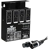 CHAUVET DJ DMX-4LED 4-Channel Dimmer Pack with 50' DMX Cable, Indoor Use, LED Light Source, 4 Channels, 15A Max, Black, Standalone Box, Lighting Controller, Dimmer Pack