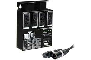 CHAUVET DJ DMX-4LED 4-Channel Dimmer Pack with 50' DMX Cable, Indoor Use, LED Light Source, 4 Channels, 15A Max, Black, Standalone Box, Lighting Controller, Dimmer Pack
