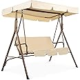 Best Choice Products 2-Person Outdoor Patio Swing Chair, Hanging Glider Porch Bench for Garden, Poolside, Backyard w/Convertible Canopy, Adjustable Shade, Removable Cushions - Beige