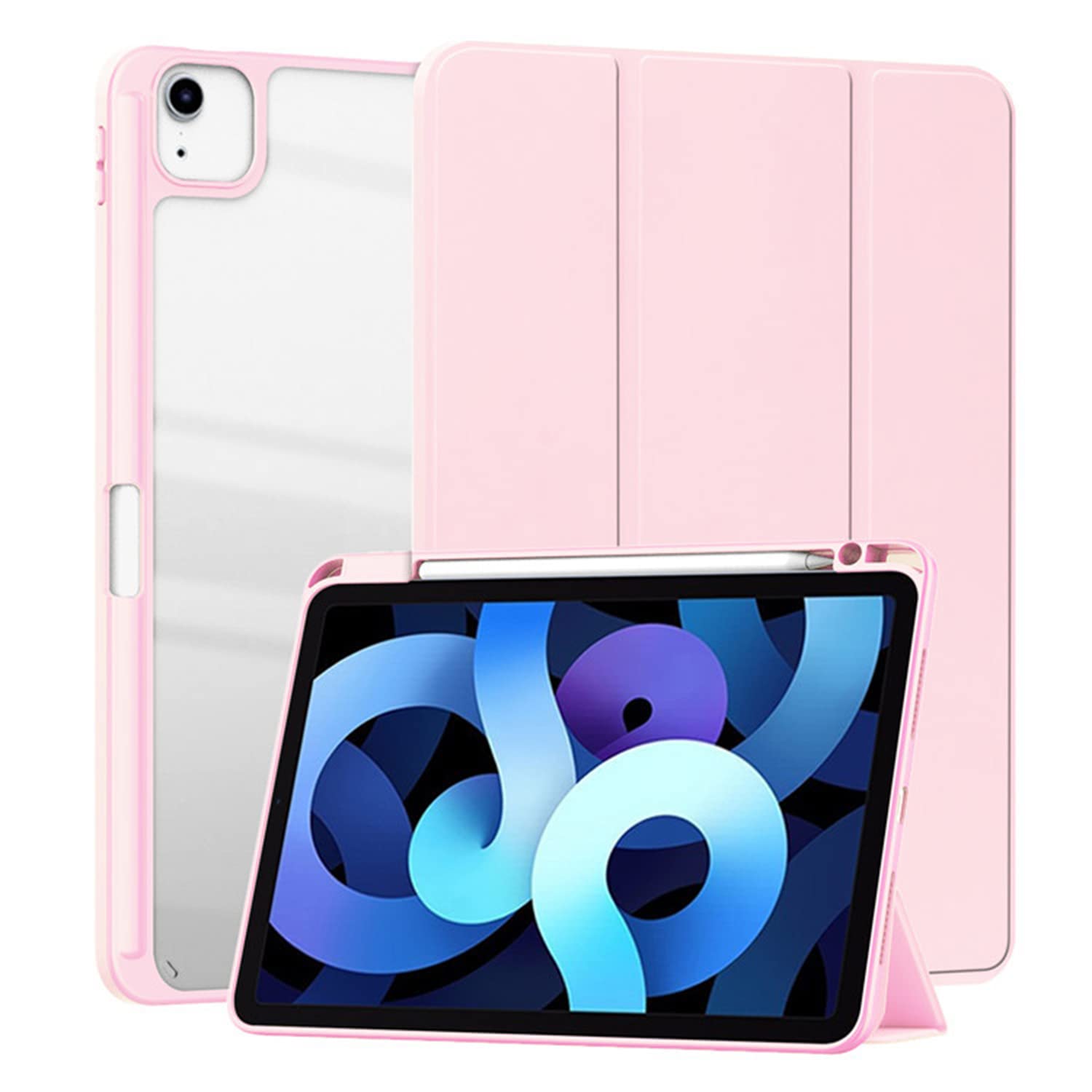 HUEZOE Case Compatible with iPad Air 5 2022/iPad Air 4 2020 and iPad Pro 11 2021/2020/2018, Smart Cover with Acrylic Hard Shell with Pen Holder, Auto Sleep/Wake Function, Pink
