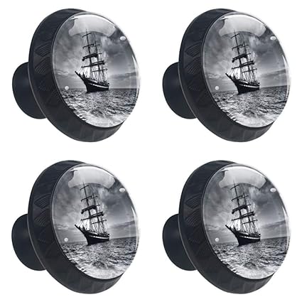 Lorvies Black And White Sailboat Drawer Knob Pull Handle Crystal