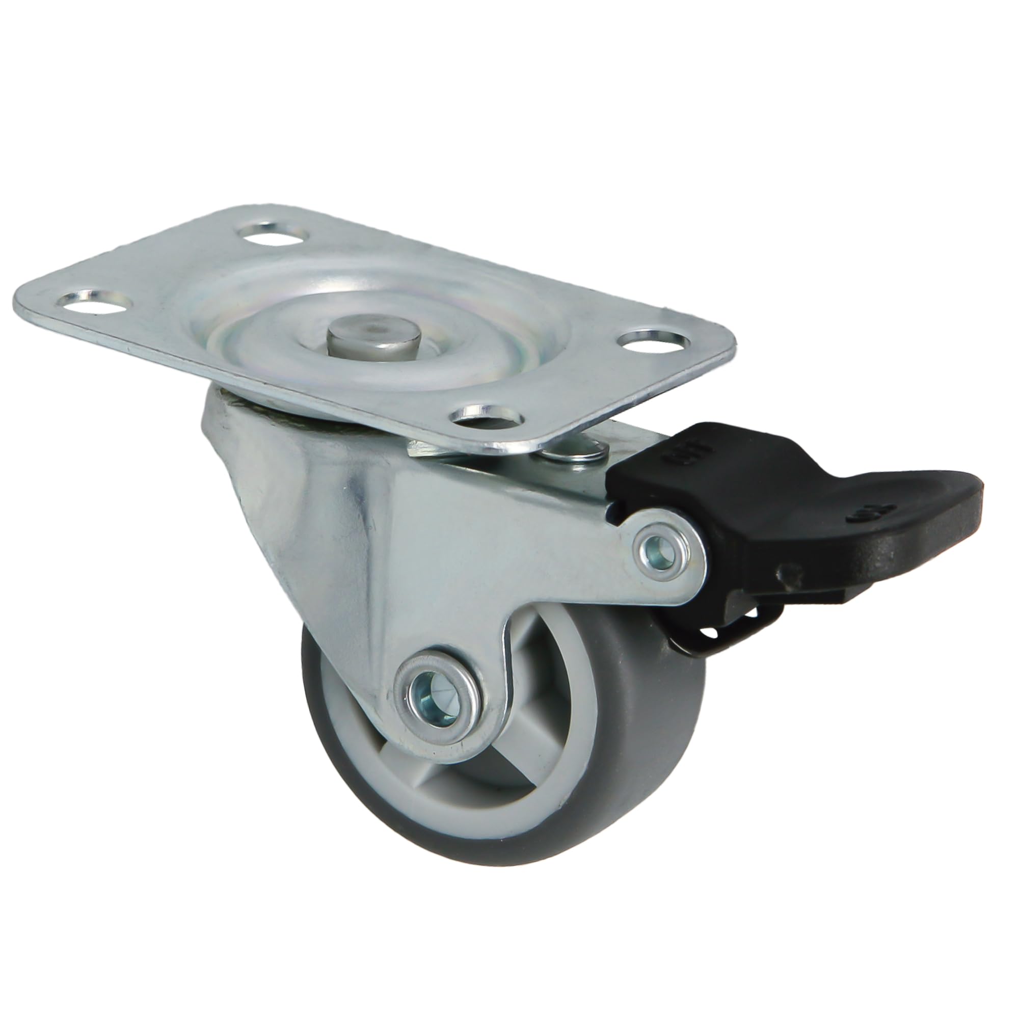 Amig - Rotating rubber tyres model 1309 with plate and integrated brake, diameter 25 mm, galvanised steel support, grey, load capacity up to 40 kg, ideal for office furniture