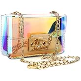 Holographic Clear Purse Crossover Shoulder Messenger Bag Laser Sling Purse with Golden Chain