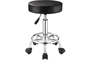 FNZIR Adjustable Stool with Wheels Round Rolling Stool for Spa Salon Massage Office Stool Chair (Black)