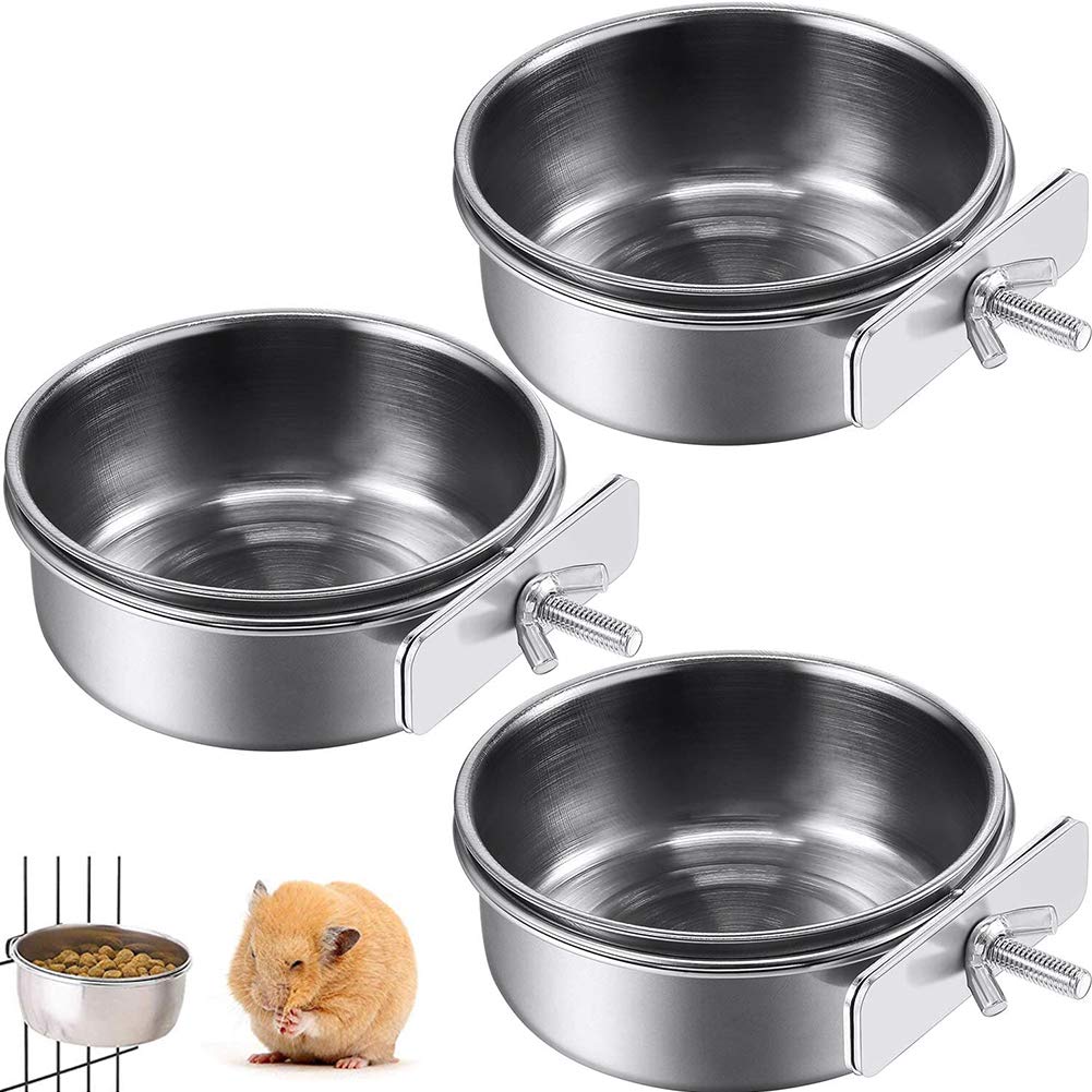 GOODGDN 3Pcs Bird Feeding Dish Cups, Stainless Steel Bird Bowl Parrot Animal Cage Water Food Bowl Bird Cage Cups Holder with Clamp Holder for Bird Parrot Water Food Dish Feeder