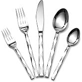 20-Piece 18/0 Silverware Set, Stainless Steel Flatware Cutlery Set for 4 | Nickel Free Spoons Forks Knives Set with Diamond Cut Pattern for Home Kitchen, Mirror Polished and Dishwasher Safe