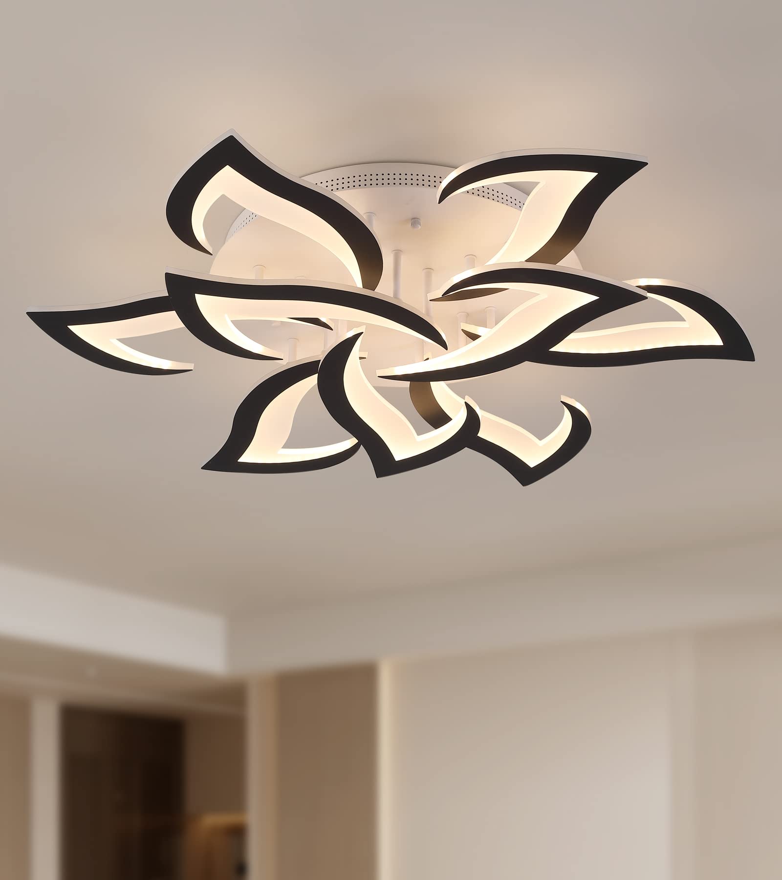 Photo 1 of MEIXISUE Ceiling Light Fixture Modern Black LED Flower Light Fixtures Ceiling Mount with Remote Control for Living Room, Bedroom, Kitchen, Dimmable W31.5