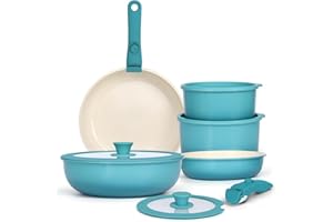 GIPP 11pcs Pots and Pans Set Non Stick, Nonstick Cookware Set Detachable Handle,Ceramic Pots for Cooking Non Stick with Remov