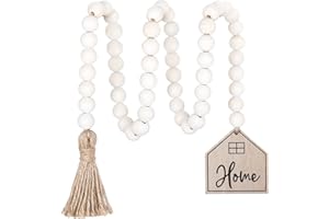 Meplait Home Wooden Bead Garland with Tassel, Decorative Beads Home Decor Farmhouse Tassel Garland Boho Decor for Tiered Tray（38in）