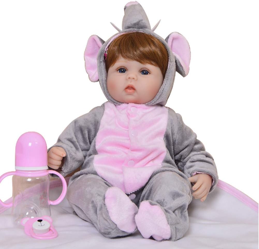 Prezzo NACHEN Rinascita Doll Simulazione Bambino Carino Elefante Occhi Azzurri Morbidi Silicone Vinile Realistico Reale Ragazza rinata Bambole Bambino,43cm Offerte