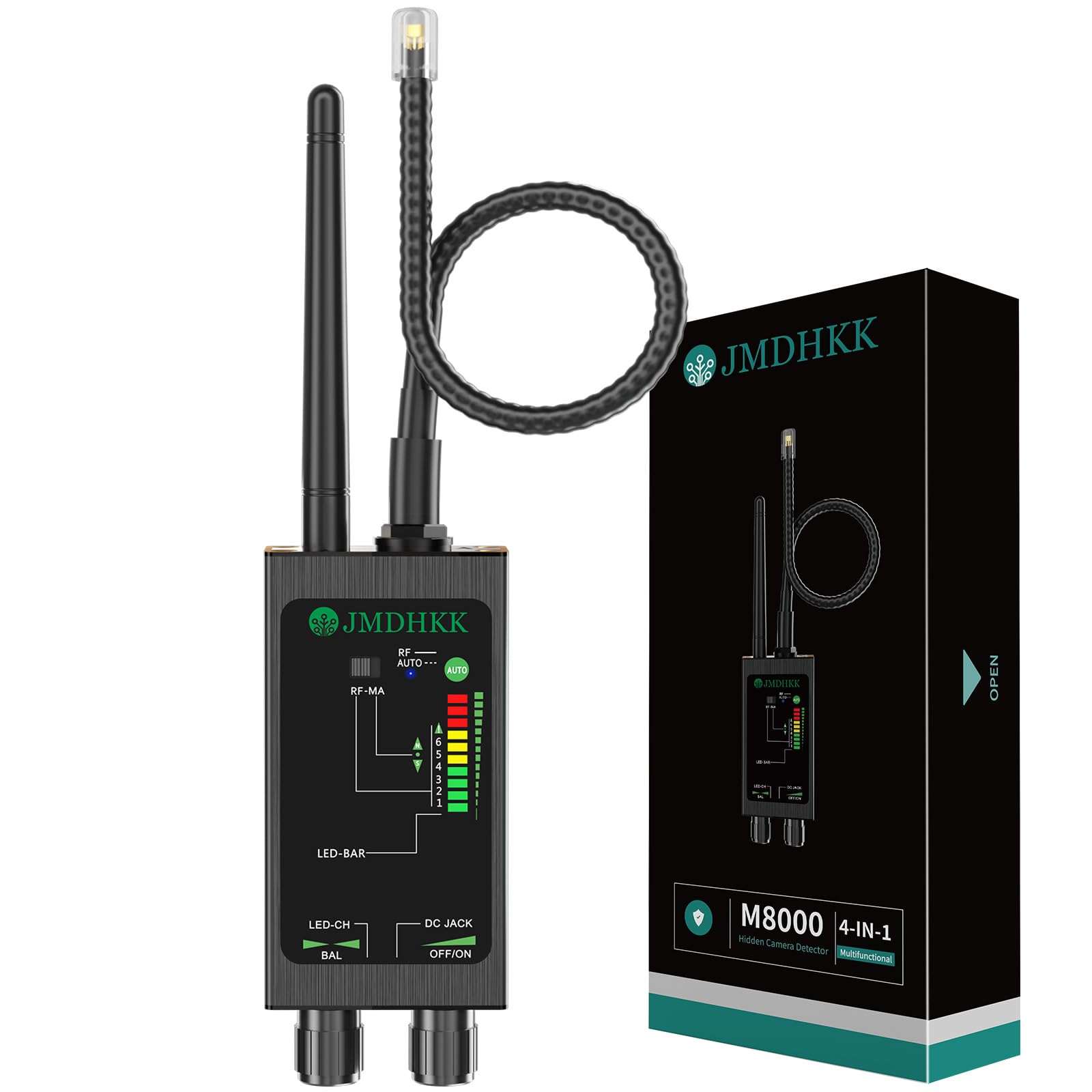 JMDHKK M8000 Hidden Camera Detector, Camera Finder,Bug Detector, Magnetic Tracker Detector, Portable Privacy Protection Device for Travel, Hotels, Vehicles, Offices, and Fitting Rooms (Black)