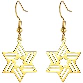 PDOUSELF Dainty Star of David Dangle Hook Earrings for Women Stainless Steel Jewish Star Earrings Jewish Gifts Jewelry for Lovers Friends Teens