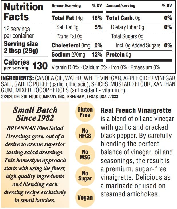 BRIANNAS Home Style Real French Vinaigrette I Gluten Free, Sugar Free