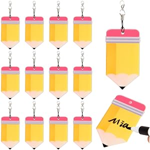 AWIZOM 24 Pcs Pencil Acrylic Gift Tag Teacher Luggage Tag for Suitcase Bag | Teacher Appreciation Week Gift Hanging Tags Bulk