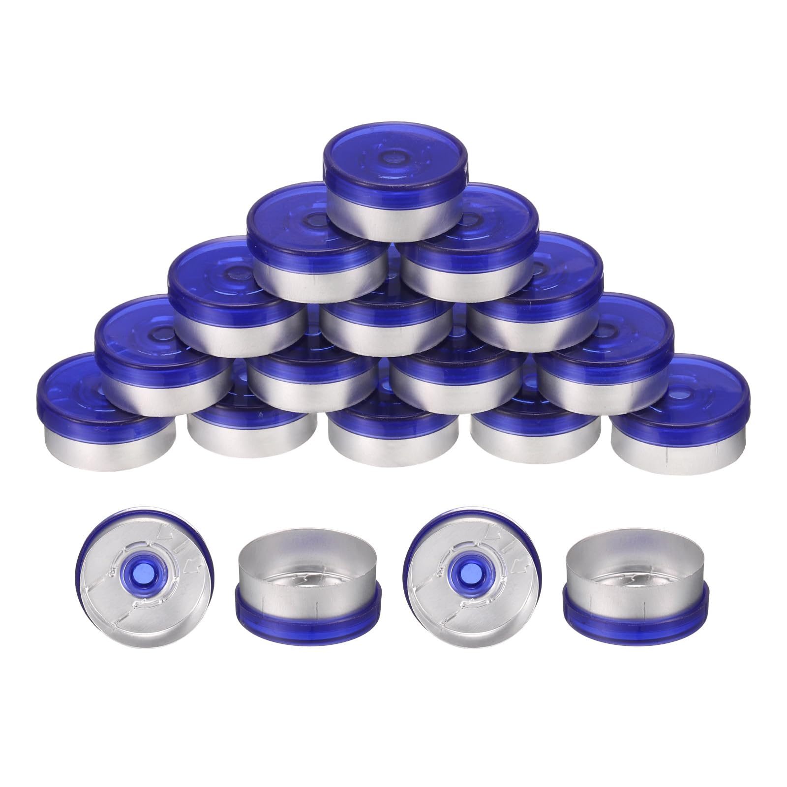 Photo 1 of uxcell 20mm Flip Off Caps, 100PCS Burr-Free Flip Off Top Caps Seals Flip Off Aluminum Plastic Vial Flip Off Seals Caps Cover for Glass Vial Freeze-Dried Bottles, Purple/Matte Silver