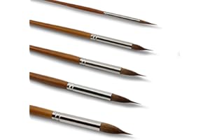 WIZBRIO Watercolor Brushes Set of 5 - Extra Long Needle Point Detail Brushes with Two Layer Liner Sable/Synthetic Blend for Fine Line Work - Perfect for Watercolor,Gouache,Acrylic-Artist Grade Painting Tools