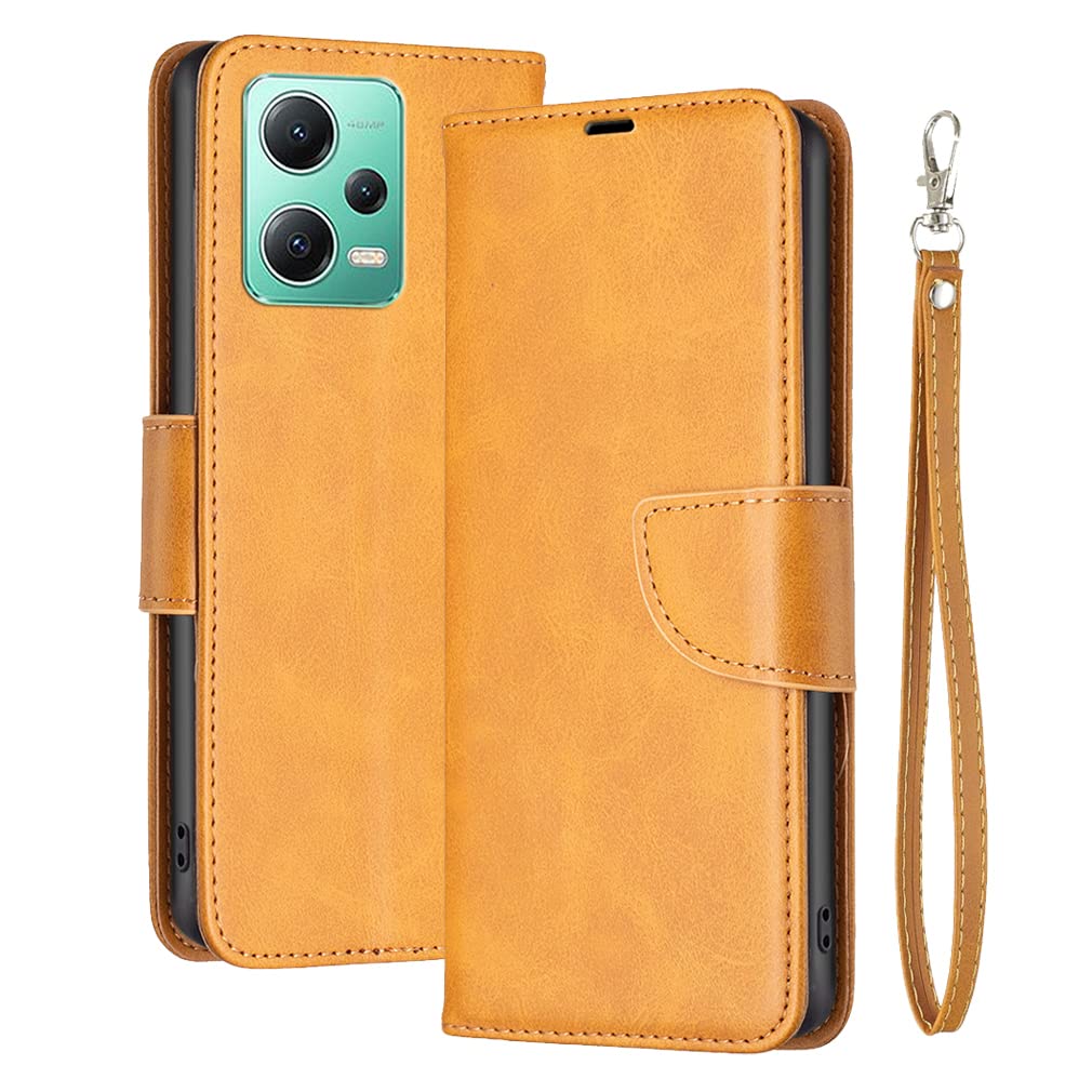 Laybomo Premium Phone Case for Xiaomi Redmi Note 12 5G, Leather Case for Redmi Note 12 5G Wallet Case Holster with Card Holder Stand-View Flip Silicone Cover for Xiaomi Redmi Note 12 5G, Yellow