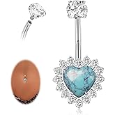 AROWRO Heart Belly Button Ring G23 Titanium Belly Piercing Hypoallergenic Belly Ring 14G Sparkle Long Navel Piercing Jewelry