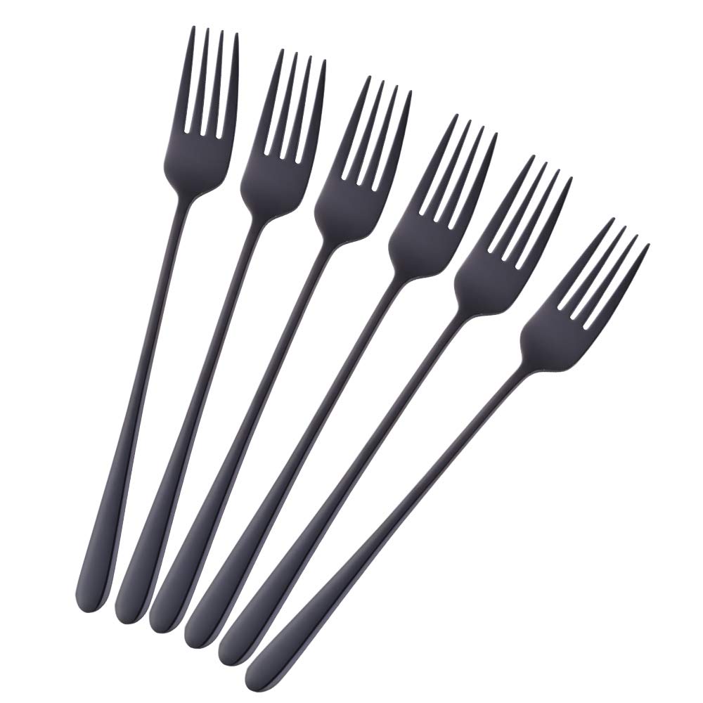 BISDARUN Stainless Steel Dinner Forks Pack of 6 Black Table Forks Long Handle 21.3 cm(8.4 inches) Korean Cutlery Forks Set for Steak Meat