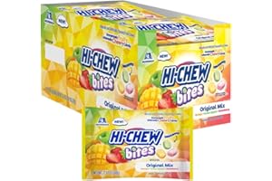 HI-CHEW Bites Original Mix Bulk Candy, Pack of 12 Bags, 2.12oz each - Mango Green Apple Strawberry Chewlets - Unique Fun Soft & Chewy Taffy Candy, Immensely Juicy Fruit Flavors
