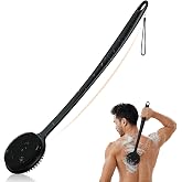 Silicone Back Scrubber for Shower, 17in Lengthen Long Handle Body Brush, Double Sided Shower Brush for Shower Exfoliating and Massage Can Produce Rich Foam, Long Handle Back Scrubber for Men