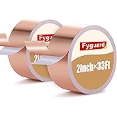 2 Pack Copper Foil Tape 2 Inch × 33Ft Conductive Adhesive Foil Tape, Copper Shielding Tape for Guitar Stained Glass EMI Shielding Grounding Paper Circuits Garden Plant