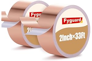 FYGUARD 2 Pack Copper Foil Tape 2 Inch × 33Ft Conductive Adhesive Foil Tape, Copper Shielding Tape for Guitar Stained Glass EMI Shielding Grounding Paper Circuits Garden Plant