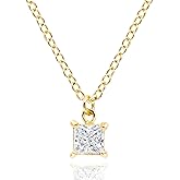 MUSEQVE 14K Gold Plated CZ Solitaire Necklace for Women • Princess Cut Square Rectangle Rhombus Cubic Zirconia Diamond Pendant Jewelry • Tarnish Free Adjustable Chain [CZN]