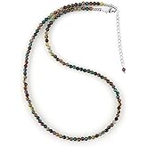 Natural Gemstone Micro Faceted Round 3-3.5 mm Beads Dainty Choker Necklace Handmade Jewelry for Women Healing Chakra Crystals Silver Plated Chain 18 inch Mother's Day Gift for Her
