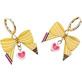 Pencil Bow Heart Shaped Dangle Earrings for Women Lightweight Graduation Teacher Earrings for Women Teachers Cool Earrings Jewelry