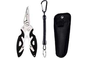 LAIBOREC Fishing Pliers, Multi-Function Hook Remover Split Ring Fishing Gears Accessories, Stainless Steel Line Cutter with Sheath and Lanyard Fly Fishing Tools Set