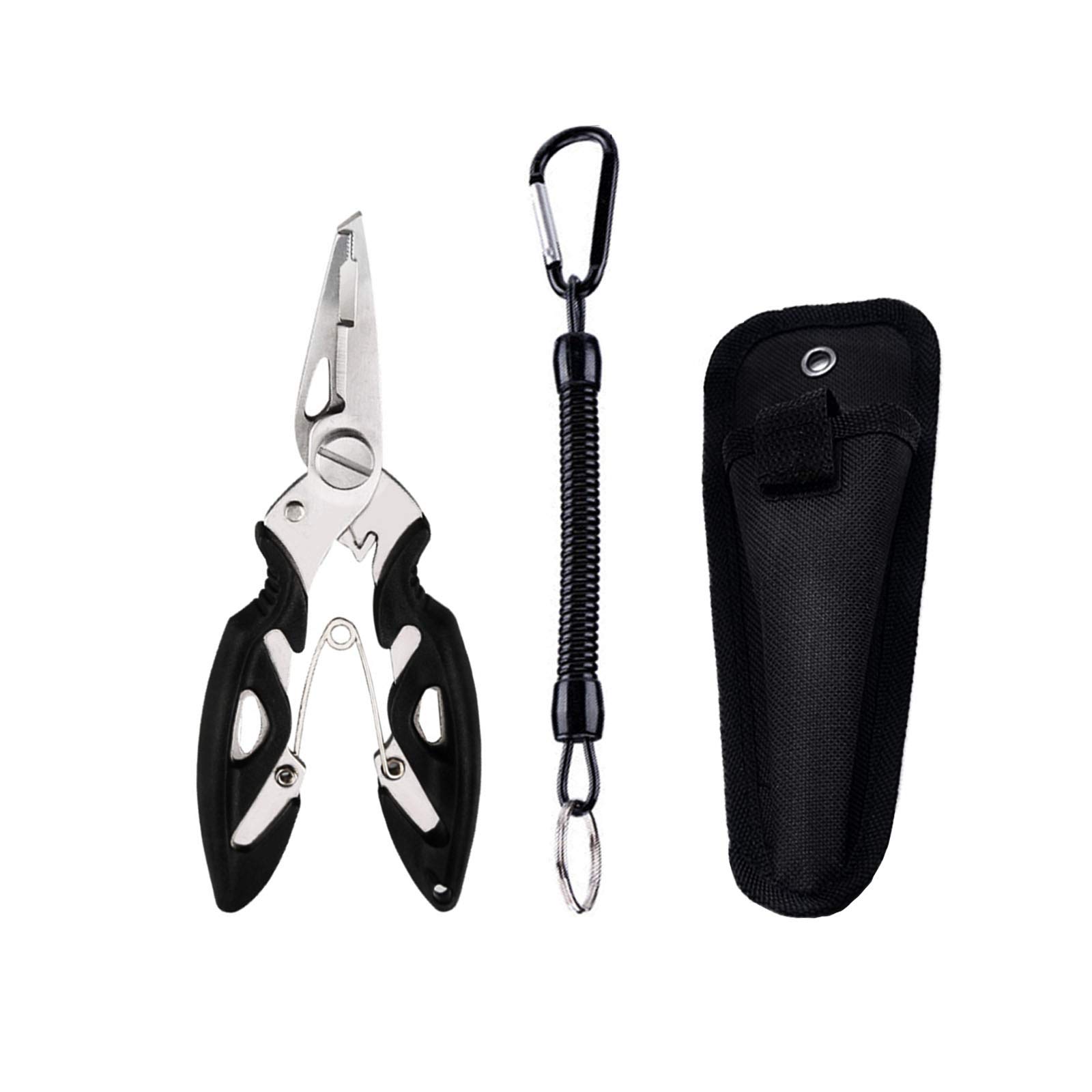LAIBOREC Fishing Pliers, Multi-Function Hook Remover Split Ring Fishing Gears Accessories, Stainless Steel Line Cutter with Sheath and Lanyard Fly Fishing Tools Set